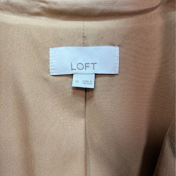 Loft Womens One Button Blazer Jacket Size 14 Tan Neutral Classic Business Pocket - Picture 2 of 13